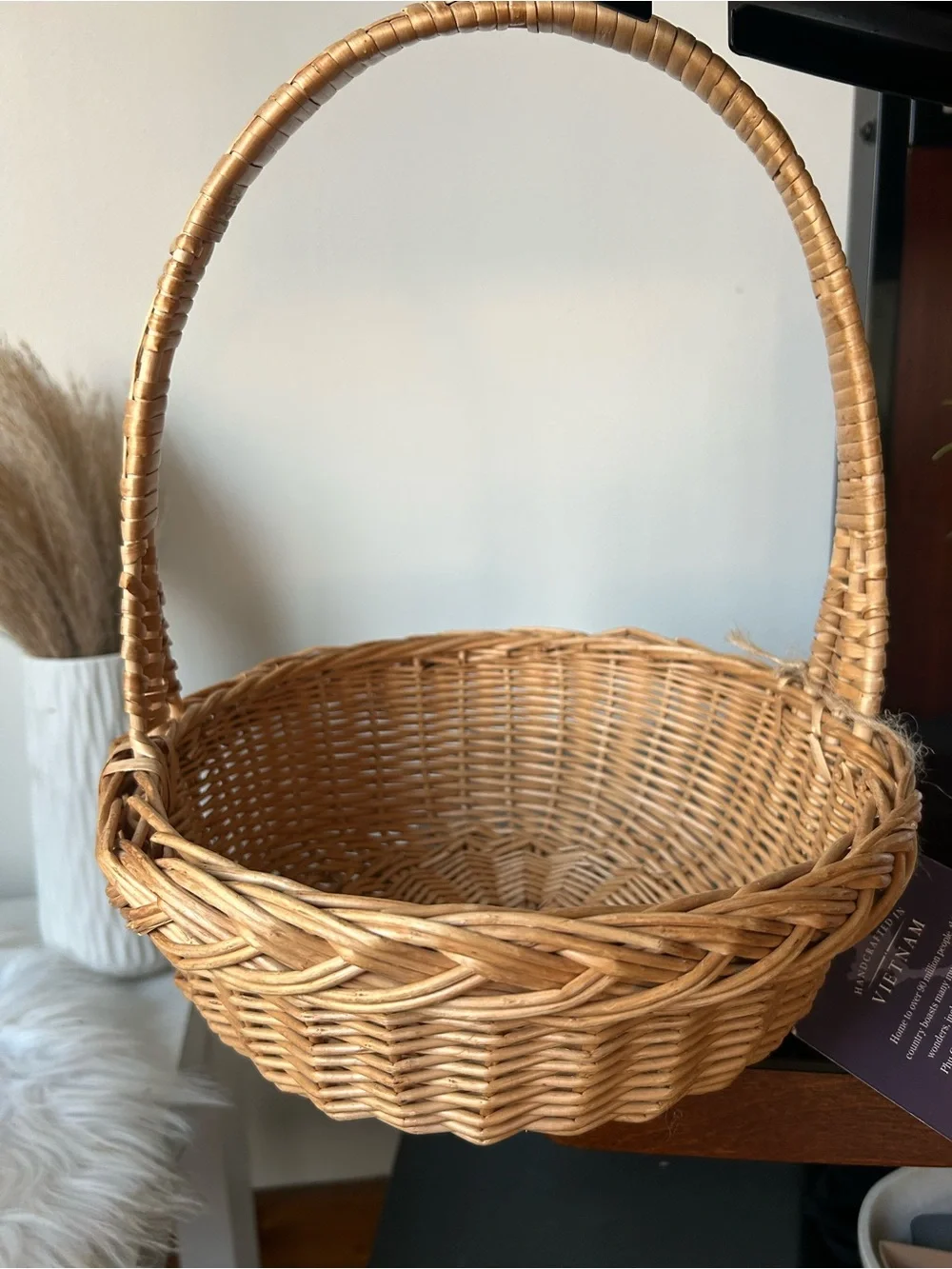 Woven Handled Decorative Basket in Natural Tan